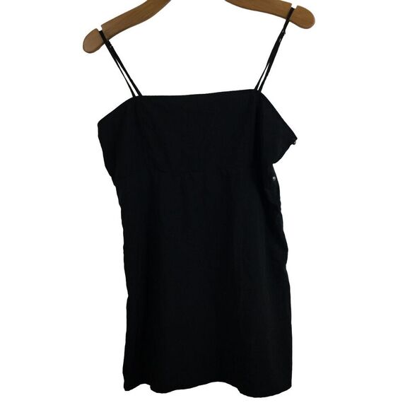 Free People Intimately Sleeveless Strap Side Button Mini Dress Black Sz L - Picture 1 of 8